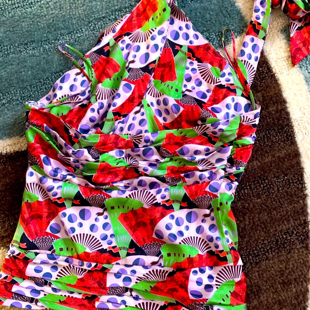 Silk tie neck tank top